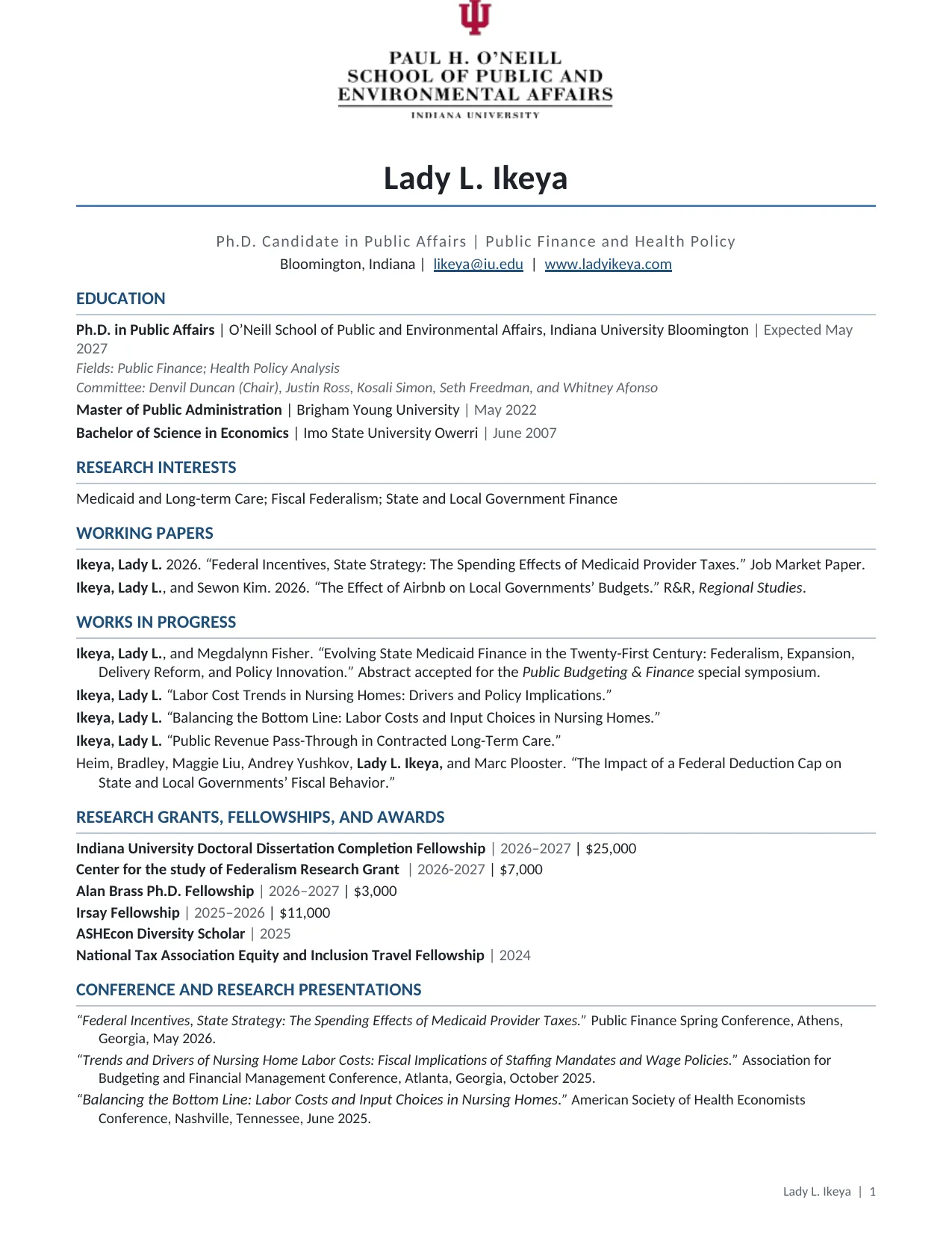 Curriculum vitae, page 1