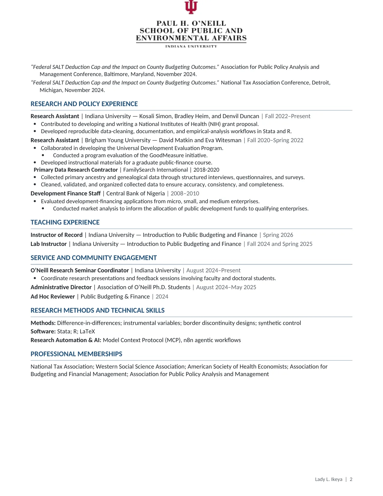 Curriculum vitae, page 2